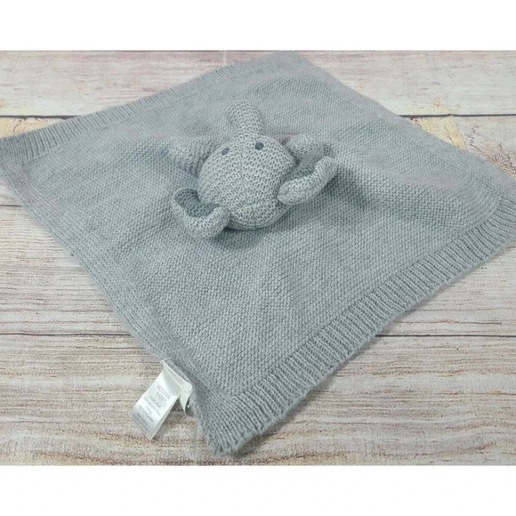 Modern Baby Knit Plush Elephant Lovey Security Blanket Gray Sweater 13" x 13" - Picture 2 of 4